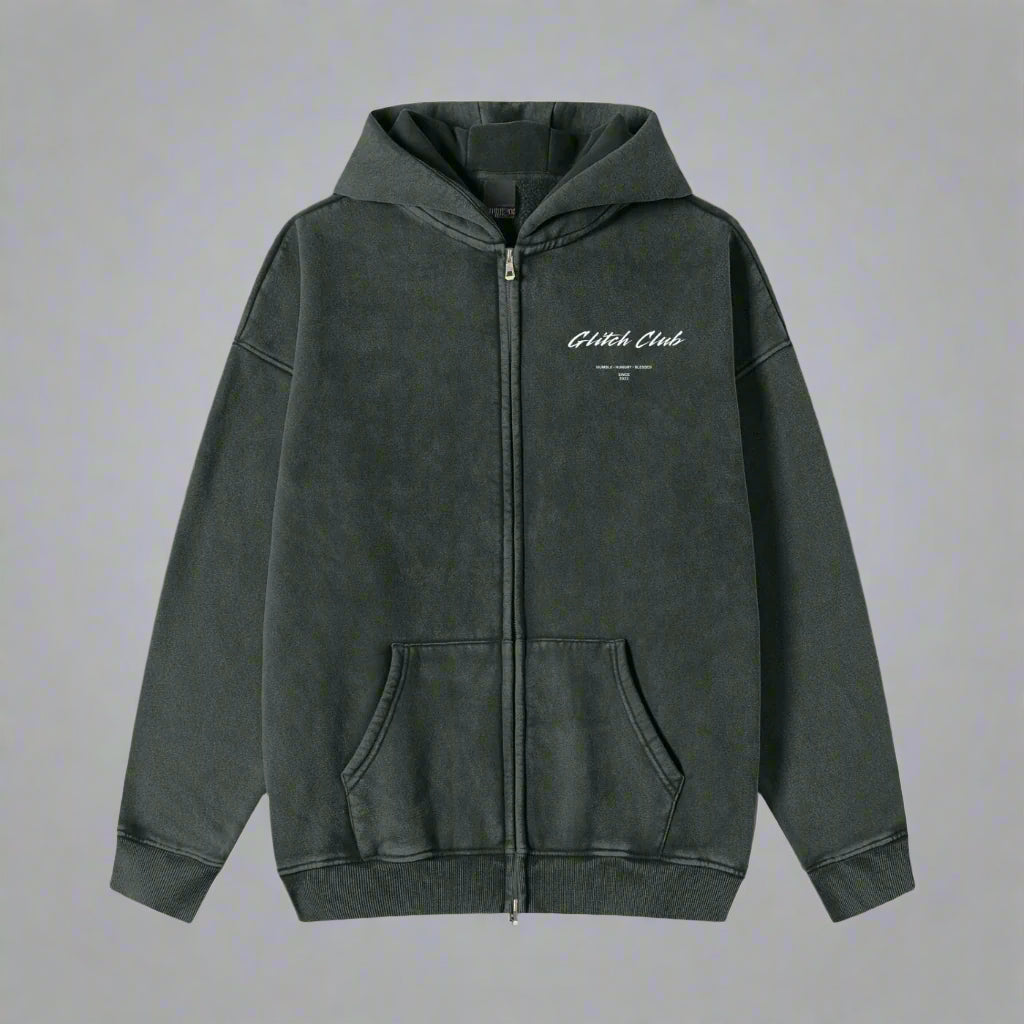 Glitch Club Zipped Green Hoodie