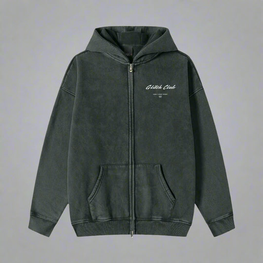 Glitch Club Zipped Green Hoodie